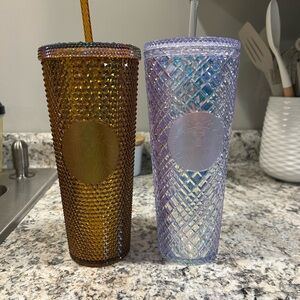 Starbucks Gold and Lavender Tumblers
